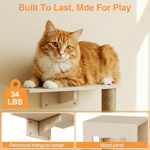 Mueble de pared para gatos multi-nivel de madera 6 piezas miniatura 4