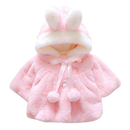 EDOTON Abrigos Bebé, Niña Infant Ropa Otoño Invierno Chaqueta con Oreja de Conejo Capucha Grueso Capa para Bebés Niña 0-36 Mes (0-6 Meses, Rosado)