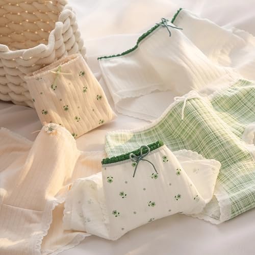 Breathable Cotton Underwear for Teen Girls Age 8-18 Cute Floral Briefs Mid-rise Comfy Fit Ruffle Frim Panties3