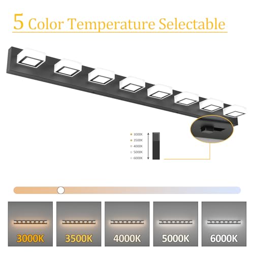 Image of Ralbay 52inch Black Vanity Lights 8 Lights Dimmable 5 Color Temperature Acrylic Modern LED Bathroom Vanity Lighting Fixtures Matte Black