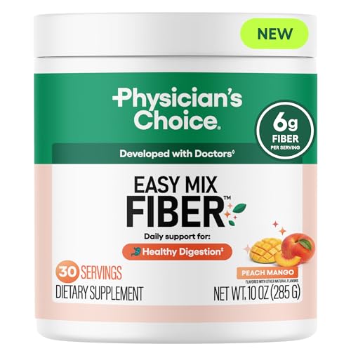 Image of Physician's CHOICE Easy Mix Fiber for GLP-1 Support - No Grit - Daily Prebiotic Soluble Fiber Powder Supplement for Women and Men - Peach Mango - 30 Servings