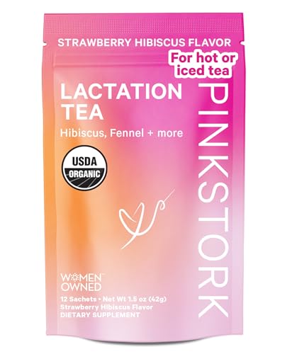 Image of Pink Stork Organic Lactation Tea for Breast Milk Supply and Flow - Breastfeeding Support Tea with Fenugreek, Goat's Rue, Vitamin C, Nursing Essentials - 12 Sachets, Hot or Iced