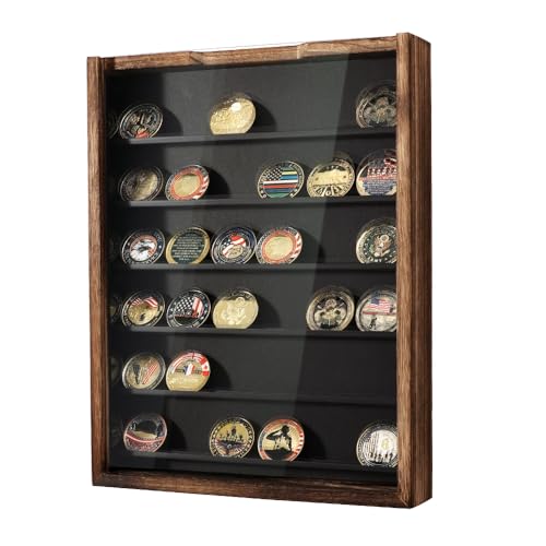 Military Challenge Coin Display Case 11X14IN Medal Shadow Box with HD Acrylic Glass, Wall Mount Coin Collection Holder for Casino Poker Chips - MK739A