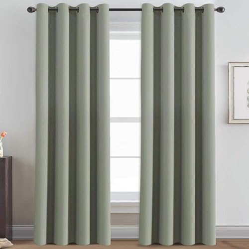 Image of H.VERSAILTEX Sage Green Curtains /Drapes Blackout for Bedroom Room Darkening Thermal Curtains for Living Room Noise Reducing Sound Proof Solid Grommet Curtain (One Panel, Light Sage, 52 inch W x 90 inch L)