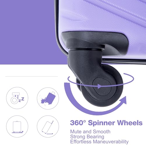 Light Purple 4-Piece Lightweight ABS Suitcase Set with 360° Rotating Wheels and Secure Lock - 16, 20, 24, 28 Inch Travel Luggage2