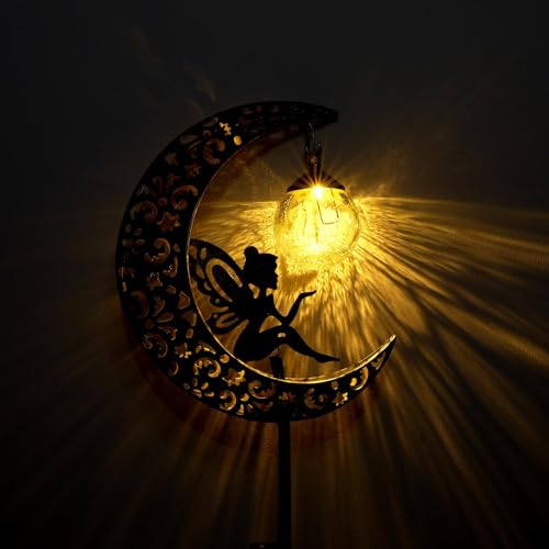 AcaJoe Solar Lights Outdoor Garden Ornaments Outdoor Waterproof Moon Fairy Solar Crackle Glass Lights LED Metal Stake Ornament for Walkway Patio Lawn Decorations-Unique Gift Ideas for Mum Gardening - Image 3