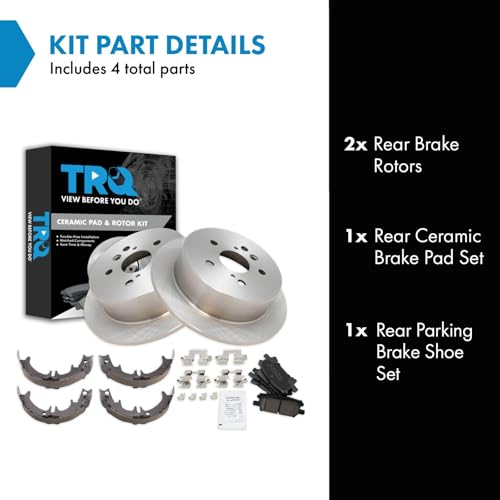 Image of TRQ Rear Brake Pad and Rotor Set Ceramic Parking Shoe Compatible with 2004-2006 Lexus RX330 2007-2009 RX350 2006-2008 RX400h 2004-2007 Toyota Highlander