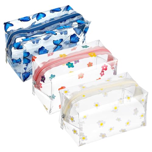 Neceser de Aseo Transparente, 3 Piezas Bolsas Portátil de Maquillaje, Neceser Transparente, Neceser Playa Impermeable Organizador para Viaje Mujeres, Bolsa Avion