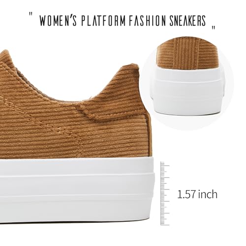 Adokoo Women's Platform Sneakers Corduroy White Sneakers Shoes for Women Black Low Top Lace Up Casual Fashion Walking Shoes4