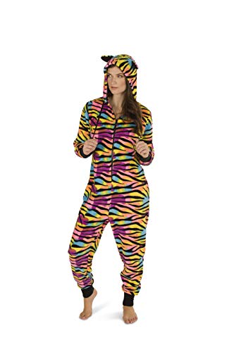Totally Pink Women's Warm and Cozy Plush Adult Onesies for Women One-Piece Novelty Pajamas (Small, Multi Zebra)