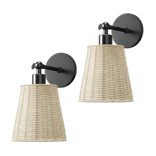 PRIDOLA Wireless Wall Sconces Set of 2 Peel and Stick Battery Operated Wall Lamps for Bedroom with 2 Removable Rechargeable Bulbs Vintage Home Decor (Black)