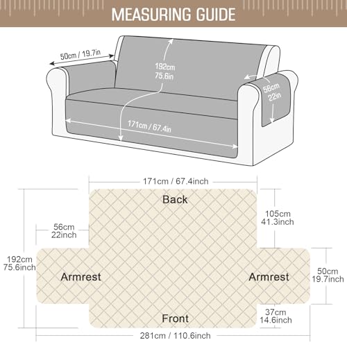 Image of TAOCOCO Sofa Slipcovers 3 Seater with Storage Pockets, Anti Slip Couch Covers, Washable Sofa Protector for Pets (Sand)