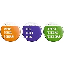 Jutom 30 Pcs Pronoun Badges Pins Gender Identity Pronoun Buttons They Them She Her He Him Nonbinary Pin Round Cute Pinback for Shirt Clothes 3 Styles