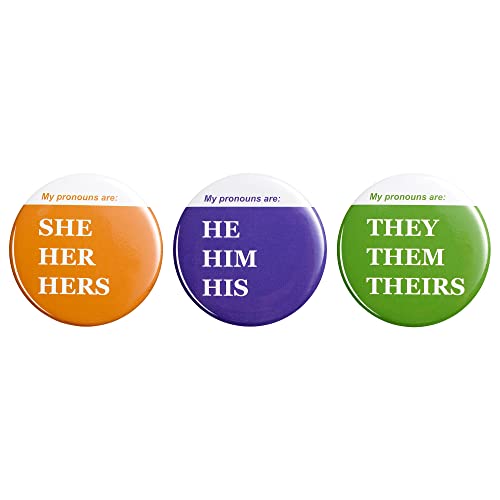 Jutom 30 Pcs Pronoun Badges Pins Gender Identity Pronoun Buttons They Them She Her He Him Nonbinary Pin Round Cute Pinback for Shirt Clothes 3 Styles