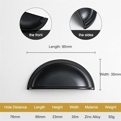 Poignée de placard noire en zinc durable avec vis de fixation incluses - 3