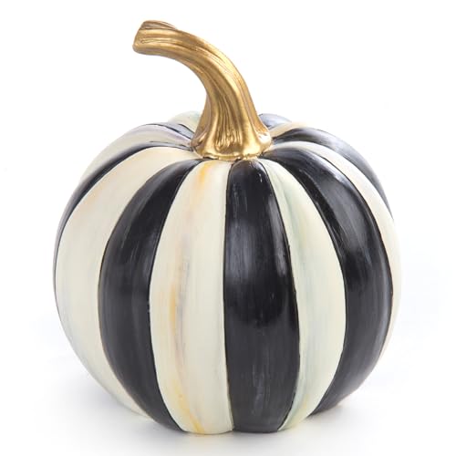 MACKENZIE-CHILDS Mini Pumpkin, Resin Halloween Home Decor, Black-and-White Courtly Stripe