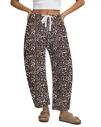 GRAPENT Wide Leg Jeans Women High Waisted Trouser Jeans for Women Leopard Print Pants for Printed Barrel Cropped Wide Leg Pants Barrel Bleached Sand Leopard Size Large US 12 to 14