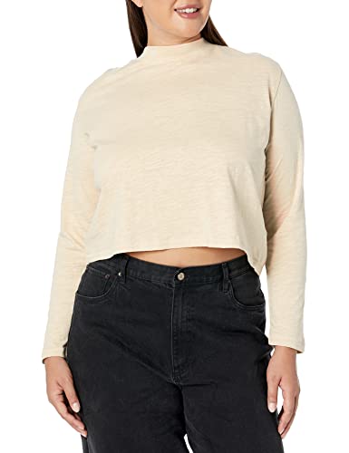 The Drop Women's Ravi Long Sleeve Cropped Crew Neck Tee Shirt, Sand, L #TOP3