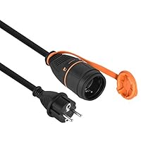 Electraline 57035A 57035A-Alargador Alargador (10 M, 3 G1,5 Mm, Hembra Francés, Con Sistema De Bloqueo Que Evita La Desconexión De Enchufe, Negro/ Naranja