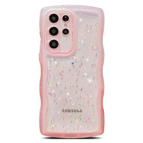 Coque Samsung S22 Ultra mate rose avec bord ondulé brillant