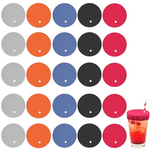 25pcs Reusable Drink Cover, 3.94in Women's Alcohol Safety Protectors with Straw Holes Elastic Cup...
