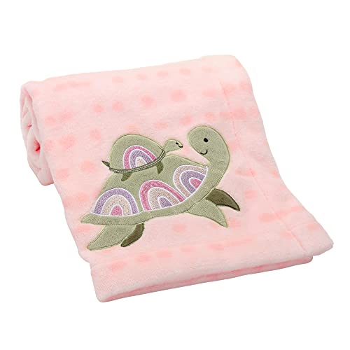 Image of Lambs & Ivy Sea Dreams Cozy Pink Fleece Turtle Applique Baby Blanket