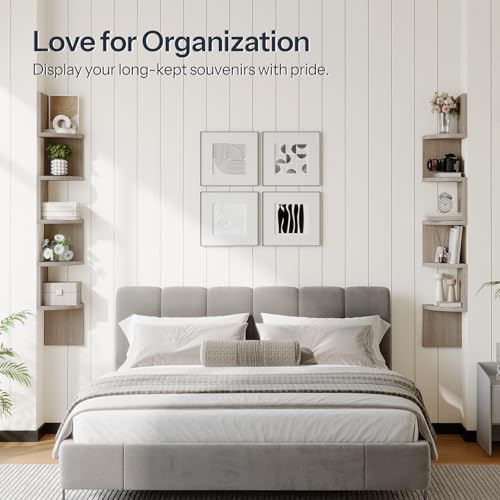 Image of HOOBRO Corner Shelf Wall-Mounted, Set of 2 Floating Corner Shelves for Wall, 5-Tier Corner Bookshelves for Living Room, Bedroom, Bathroom, Home Office, Greige BG26BJP201