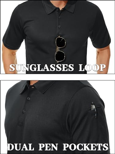 TACVASEN Mens Polo Shirt Short Sleeve Tactical Performance Collared Work Golf Shirts Dry Fit Pique Polos for Summer2