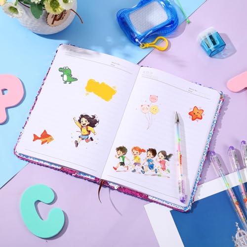 Image of Outus 4 Pcs Sequin Girls Journal Valentines Journal Gift with Color Gel Ink Pens Glitter Notebook Flip Writing Diary for Kids Girl Writing Drawing Travel Gifts(Gradient Blue,Butterfly)