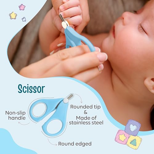 Image of LuvLap Baby 4in1 Nail Grooming Set, Scissor, Clipper, Tweezer & Filer, Baby Grooming Kit, Baby Nail Scissor, Grooming Kit for New Born Baby, Baby Nail Cutter, New Born Grooming Kit, 4pcs, Blue, 0m+