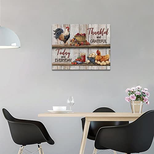 Farmhouse Rooster Wall Art Country Kitchen Food Fruits Canvas Prints Painting Rustic Hen Eggs Pictures Framed Artwork Home Decor For Dining Living Room Bedroom Bathroom 16"X12" #TOP1