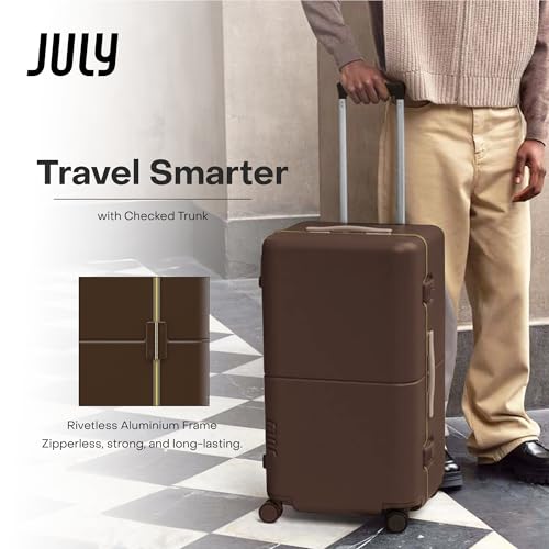 Checked Trunk - 26.8" Zipperless Airline Approved Check In Luggage with Wheels, 80/20 Opening Spinner Suitcase - TSA Lock Rolling Suitcase, Spinner Wheels, Y-Strap - Matte Brown4