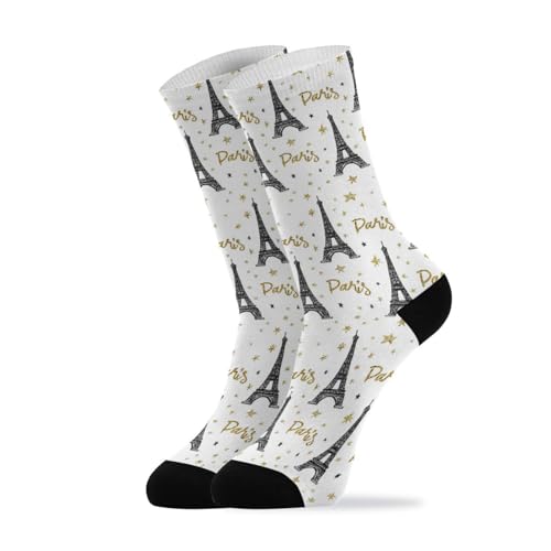 Wusikd Eiffel Tower Socks for Women and Men Bonjour Paris Long Socks for Athletic Running 1