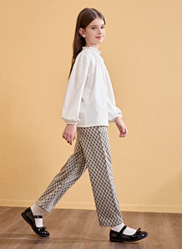 Maoo Garden Girls Ruffle T-Shirt Long Sleeve Knitted Tops Light Summer Blouse 2226 White 7-8Y #TOP2