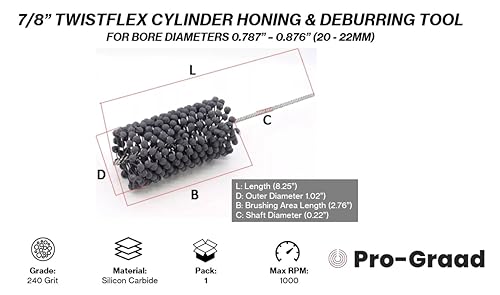 Image of 7 /8 inch 240 Grit Silicon Carbide TwistFlex Cylinder Hone, Fits 0.787 inch- 0.876 inch | Flexible Cylinder Honing, Deburring, Cross-Hatch Finishing Tool for Mild Steel, Stainless, Cast Iron, Softer Ferrous Metals