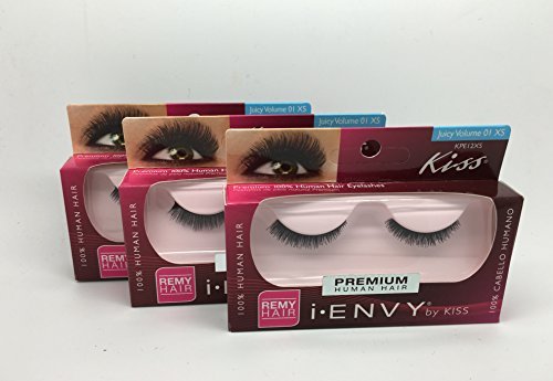 KISS I-ENVY 100% Human Remi Hair Full Strip Eyelashes 3 PAIRS - Juicy Volume 01 XS (KPE12XS )