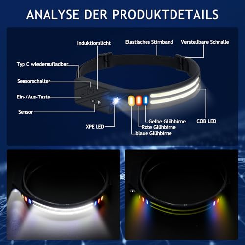 Linterna frontal recargable Winthai para correr de noche con sensor y luz ligera 5