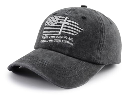 Image of Christian Jesus Cross Hats for Men, Stand for The Flag Kneel for The Cross Baseball Cap