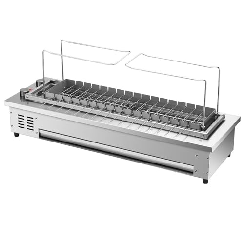 Barbacoa Sin Humo Giratoria Totalmente AutomáTica, Parrillas para Barbacoa de Alta Potencia de 3400 W, Parrilla Barbacoa con Capacidad para 16 Brochetas