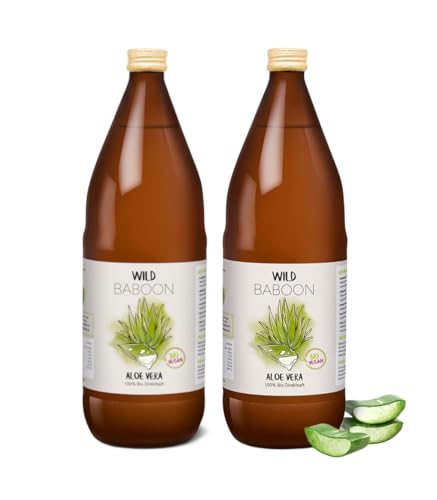 Aloe Vera Saft, 100% BIO Direktsaft, garantierte Aloverose: 1200mg/Liter, 2 x 1 Liter, nachhaltiger Anbau durch Familienbetrieb, Braunglas, Vegan, DE-ÖKO-005