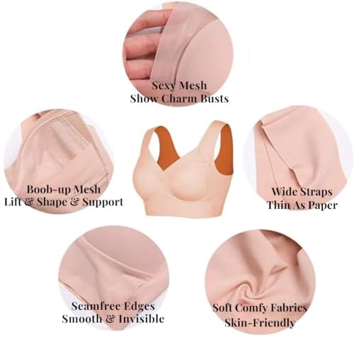 Image of GLAMORAS Women Nylon Spandex Seamless Mesh Lace Bras for Women Wirefree Comfortable Padded Lift Push Up Thin Soft Sexy Back Smoothing Bra Pullover Bras. Size: L-3XL