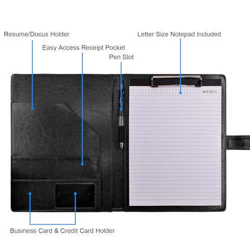 VANRA Padfolio Clipboard Folder Leather Portfolio Binder Organizer Interview Resume Folder for Papers Legal Document A4 Letter Size Writing Pad Notepad Clip Boards with Business Ca image 8