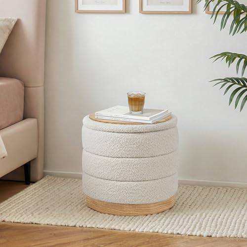 ZOLANOful Round Storage Ottoman with Tray, 15.4" Footstool, White by ZOLANOful - Used condition - Image 7