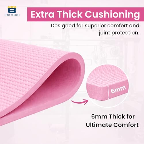Image of Btag Premium PVC Yoga Mat for Women & Men | Anti-Slip Exercise & Gym Mat for Home Workouts | Lightweight & Durable | 6 mm (Pink)