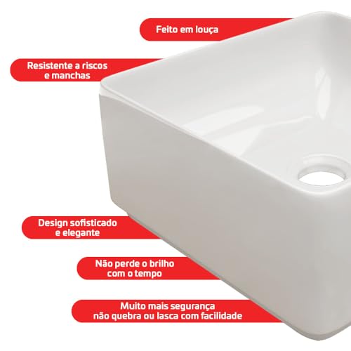 Cuba Pia De Apoio Em Louça Quadrada 32x30cm Para Banheiro e Lavabo Ipê