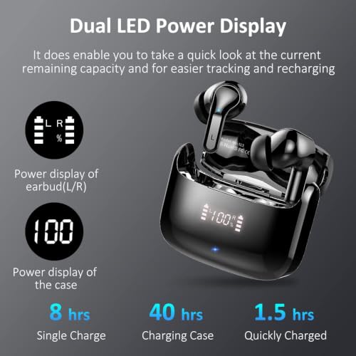 Image of Wireless Earbuds, 2026 Bluetooth 5.4 Headphones NEW Ear Buds 40H Bass Stereo in-Ear Earphones ENC Noise Cancelling Earbuds with 4 HD Mic, USB-C LED Display IP7 Waterproof Sport Headset for Android iOS