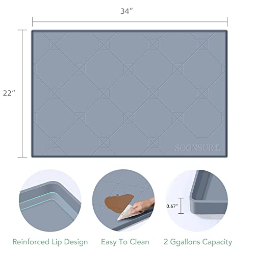 Under Sink Mat, Under Sink Mats For Kitchen Waterproof, 34”X22” Silicone Under Kitchen Sink Liner Mat, Flexible Under Sink Drip Tray For Kitchen Bathroom, Thick Under Sink Rubber Mat With Lip, Grey #TOP3