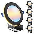 Sunco Black Recessed Lights 6 Inch LED, Canless with Night Light, Wafer Thin, 1500 Lumens, Selectable CCT 2700K/3000K/4000K/5000K/6000K, Dimmable, 12W, with Junction Box UL/ETL 4 Pack