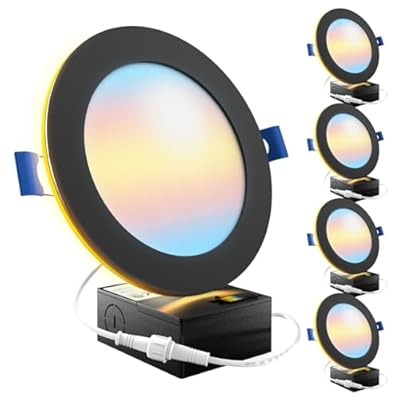 Sunco Black Recessed Lights 6 Inch LED, Canless with Night Light, Wafer Thin, 1500 Lumens, Selectable CCT 2700K/3000K/4000K/5000K/6000K, Dimmable, 12W, with Junction Box UL/ETL 4 Pack