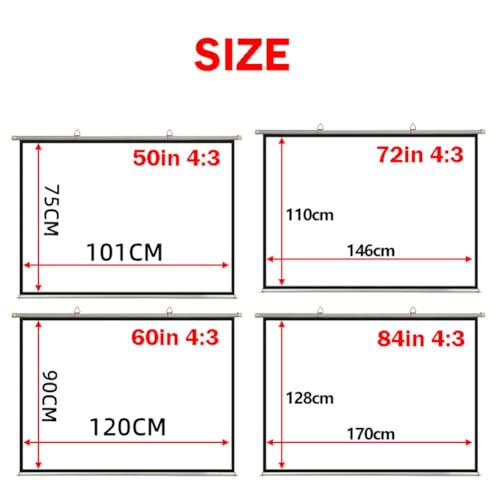 Pantalla de proyector, 4:3 4K HD portátil sin arrugas para pared, montaje para presentaciones escolares u oficina, pantalla pública (72in/4:3) miniatura 4